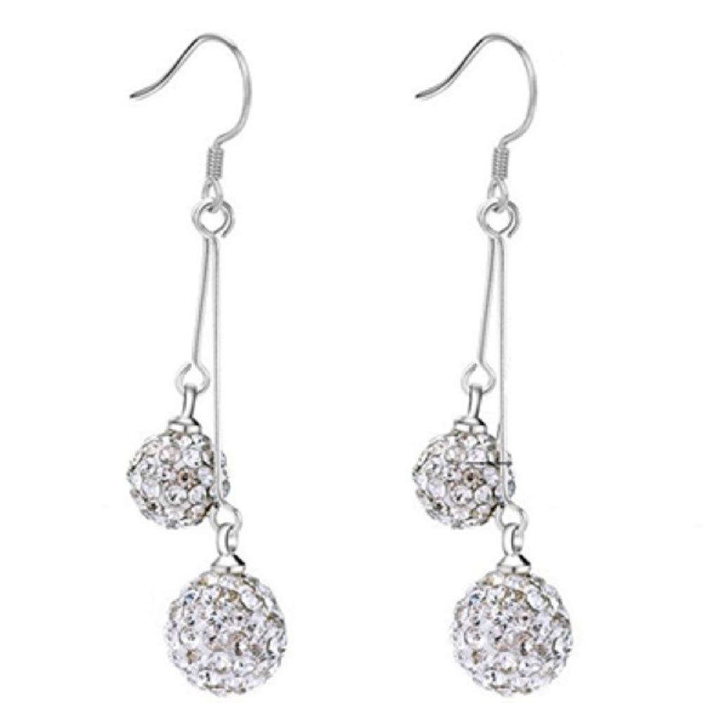 Double Crystal Balls Long Tassel Drop Earrings
